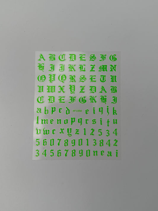 Neon Green Old English Lettering Stickers