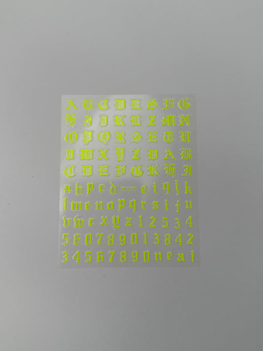 Neon Yellow Old English Lettering Stickers